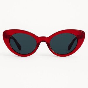 ANNIE BING RED OVAL POLARIZED CAT EYE SUNGLASSES